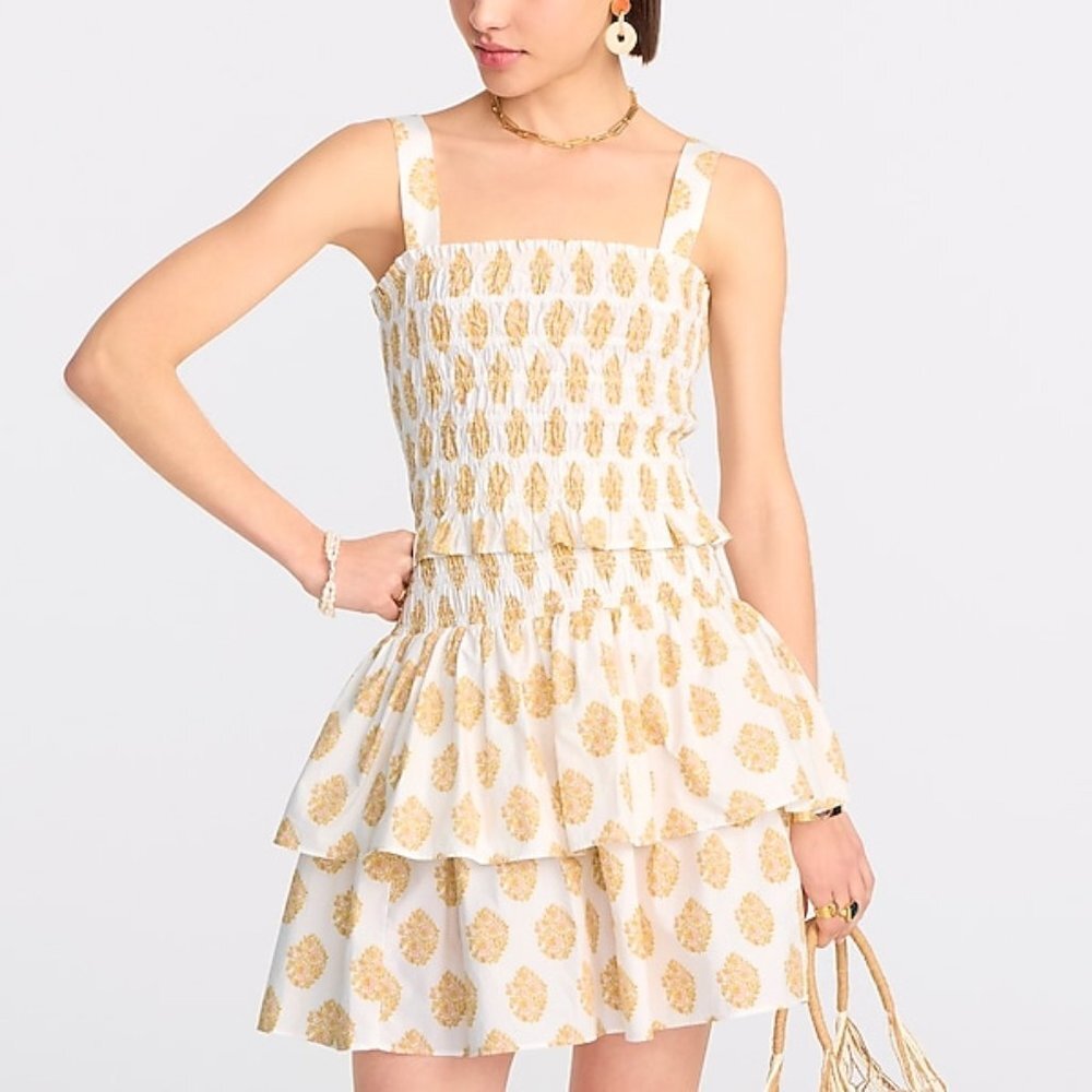 NWT J. Crew Smocked Crop Top and Mini Skirt Matching Set 100% Organic Cotton - L